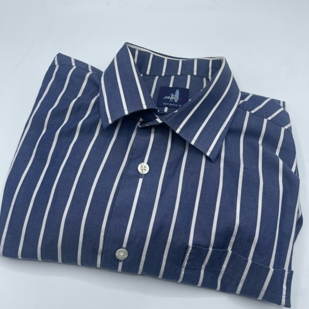 Johnnie O Blue White Button Up‎ Shirt Men's Medium M Stripe Surf West Coast